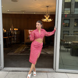 Coral Slit Skirt & Wrap Blouse