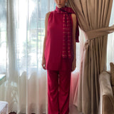 Ruby Red Halter Neck Scarf Set