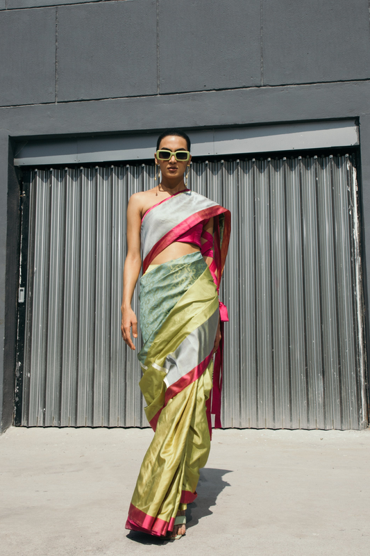 Lime Yellow Pyschdelic Sari